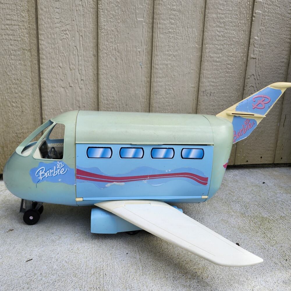 Vintage 1999 Mattel Barbie Jumbo Jet Doll Airplane Toy Blue